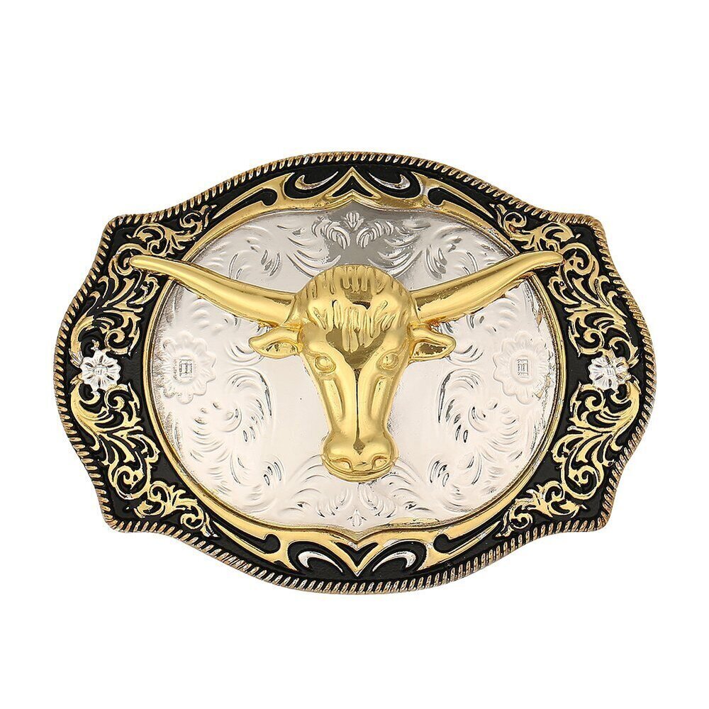 1291 Long Horn Bull Western Belt Buckle Golden Rodeo Texas Cowboy Large